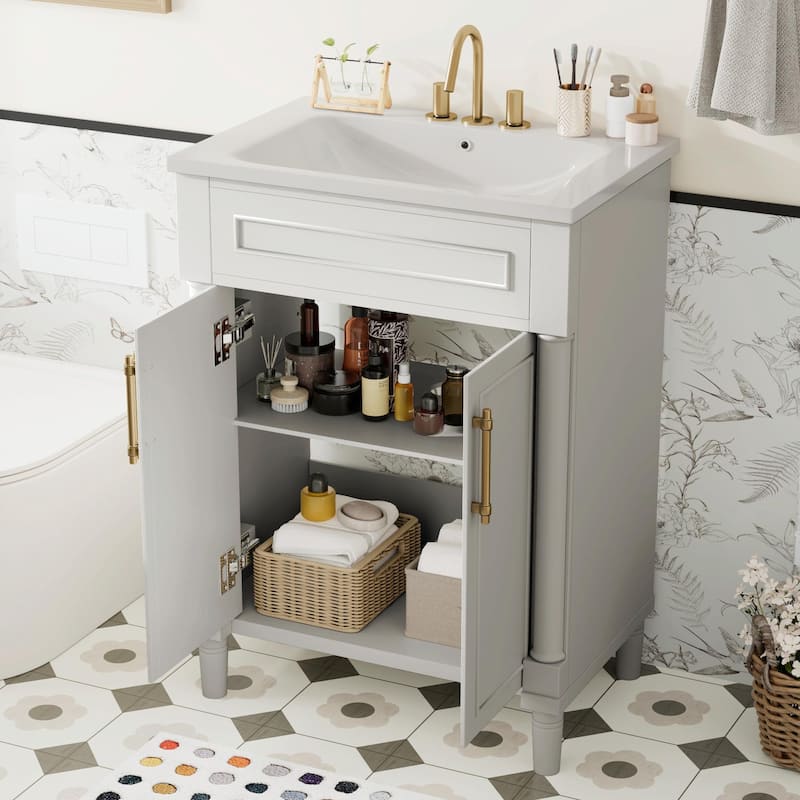 24" Bathroom Vanity with Integrated Ceramic Sink