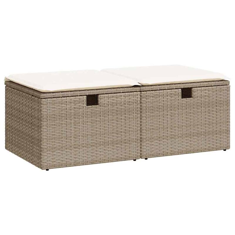 vidaXL Patio Sofa Set with Cushions Storage Stools 2 Piece Poly Rattan Acacia - 21.7 x 21.7 x 14.6