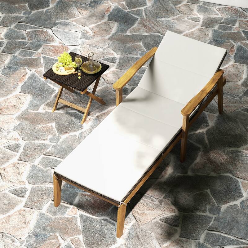 2 Piece Comfortable Outdoor Chaise Lounge Set with Adjustable Backrest and Compact Folding Table - 79" x 28" x 15"-34"