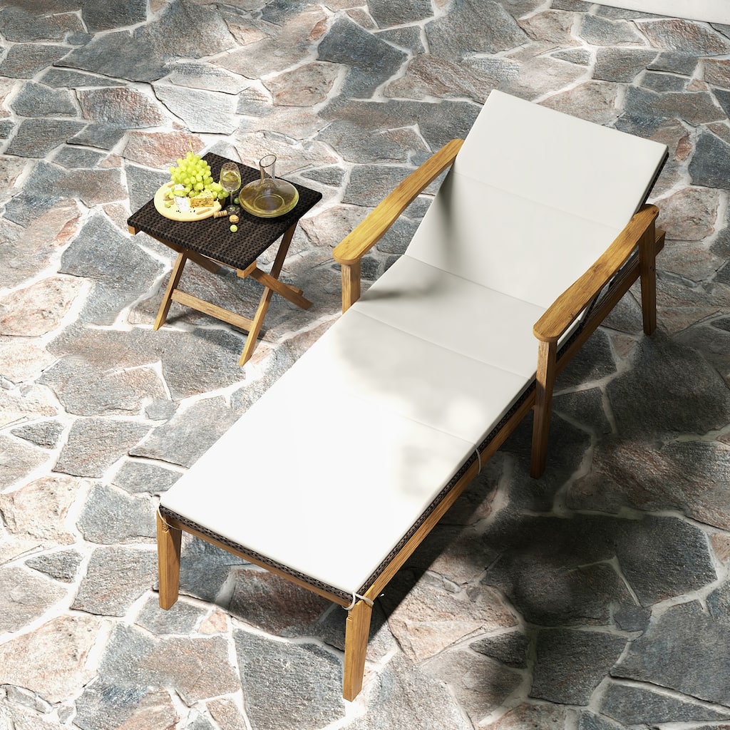 2 Piece Comfortable Outdoor Chaise Lounge Set with Adjustable Backrest and Compact Folding Table - 79" x 28" x 15"-34"