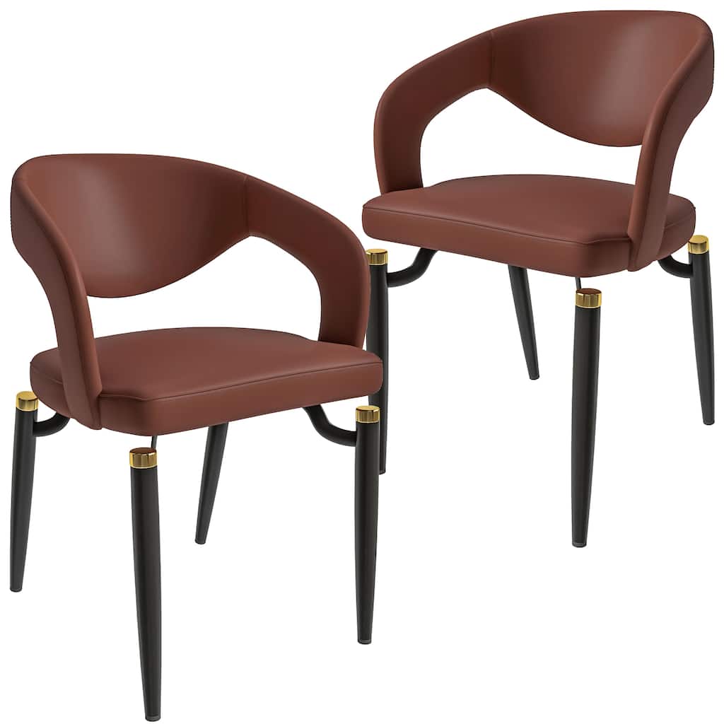Entice Dining Chairs Set of 2 Upholstered Leather with Iron Legs Modern Accent Arm Chairs