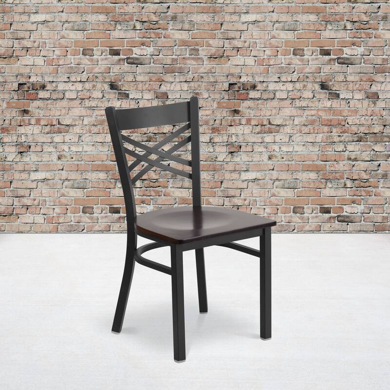 X'' Back Metal Restaurant Chair - 16.5"W x 17"D x 32.25"H - 16.5"W x 17"D x 32.25"H - walnut wood seat/black metal frame