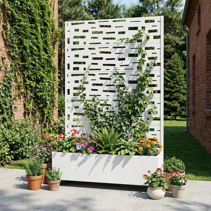 Raised Garden Bed Planter with Trellis Movable Planter Box with Lockable Wheels