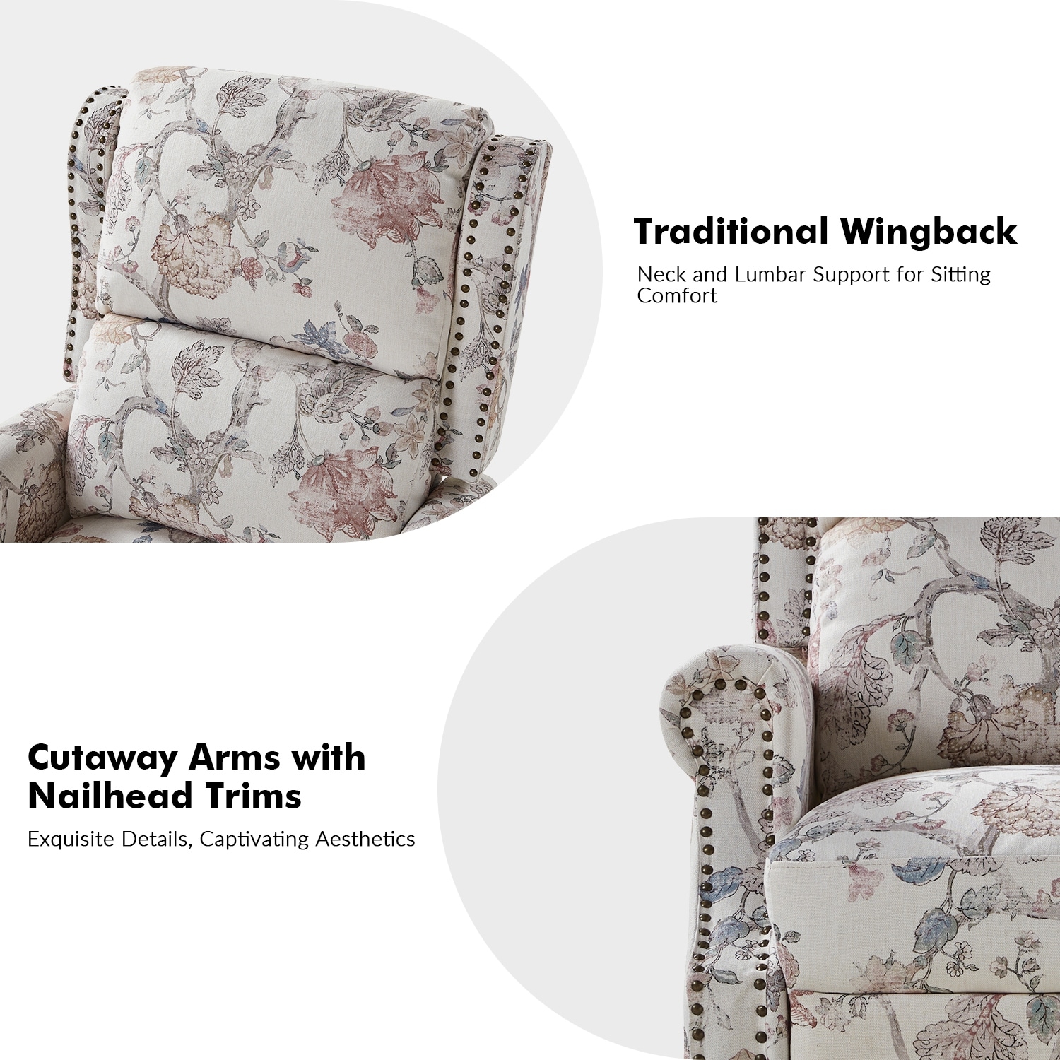 Terri Classic Cutaway Arms with Nailheads Manual Recliner