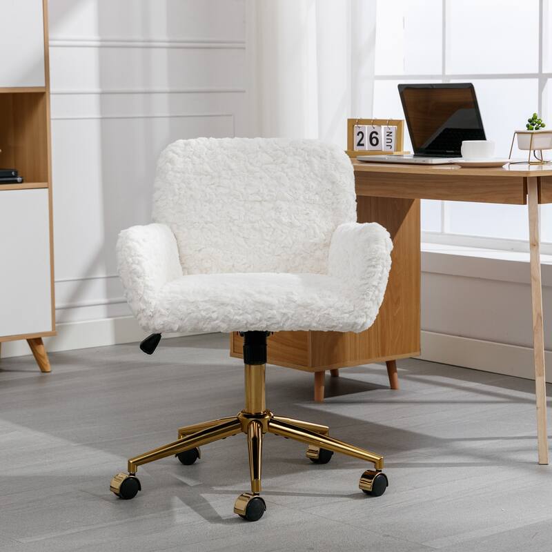 Office Chair with Golden Metal Base, Adjustable Swivel Desk Chair, Reclining Vanity Chair for Home Office or Bedroom
