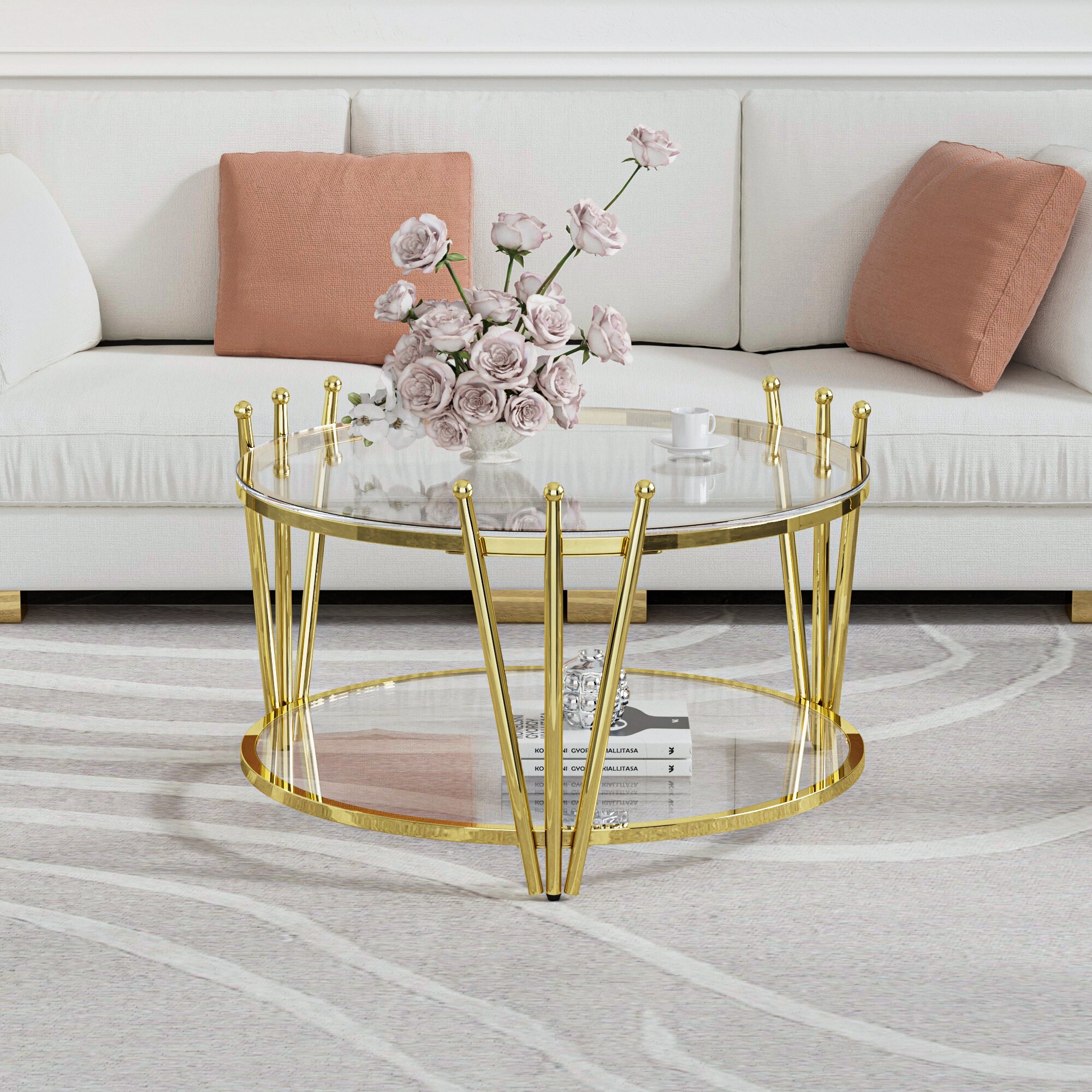 thumbnail image 2 of KB Designs - Modern Glass Top Accent Pedestal End Table, Gold Base 2 of 9
