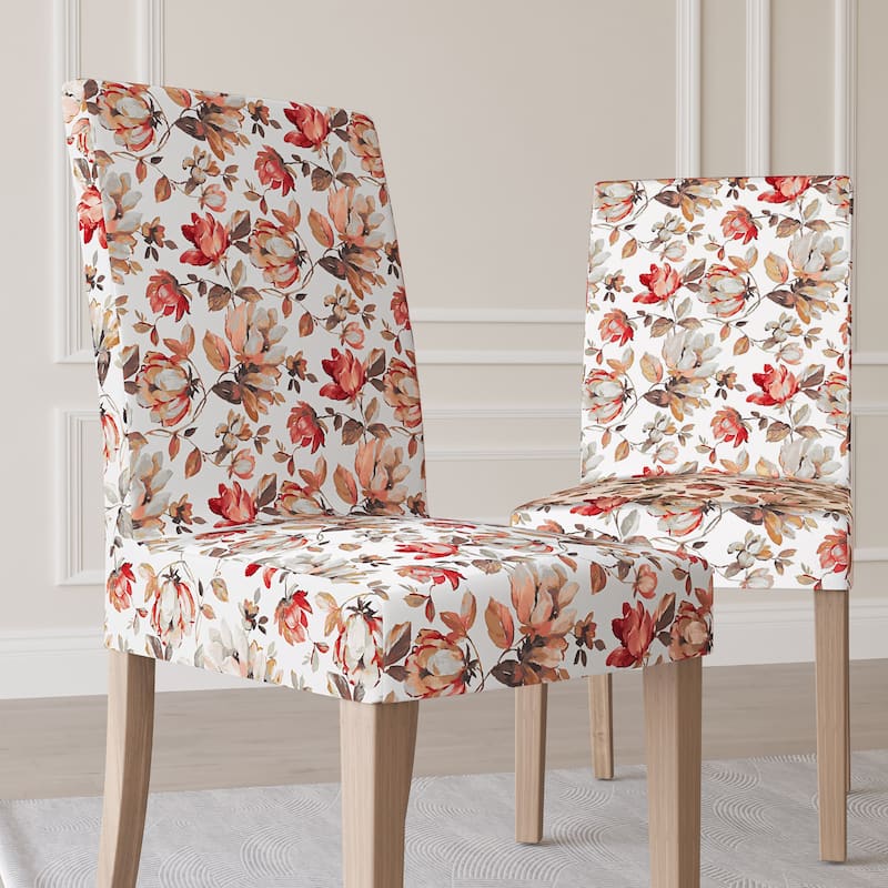 No. 918 Alvina 2-pack Floral Print Stretch Fit Elastic Dining Chair Cover Pair - 28" x 39" - Scarlet