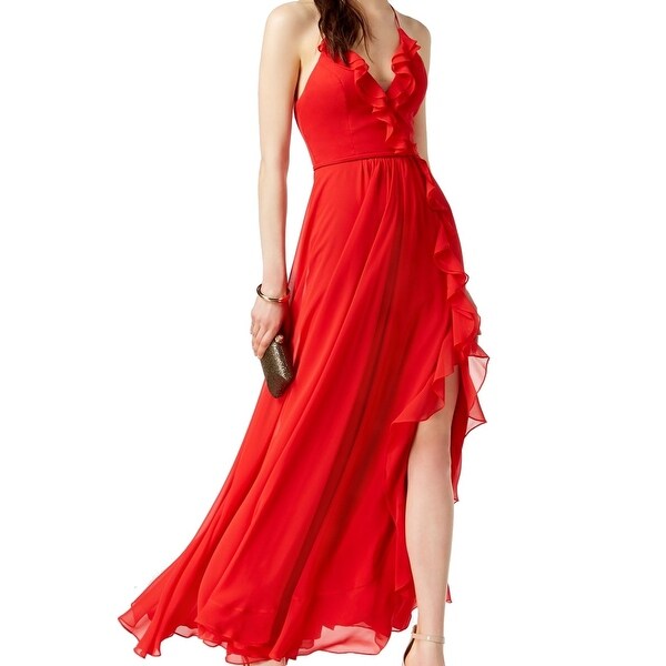 thigh split red dress