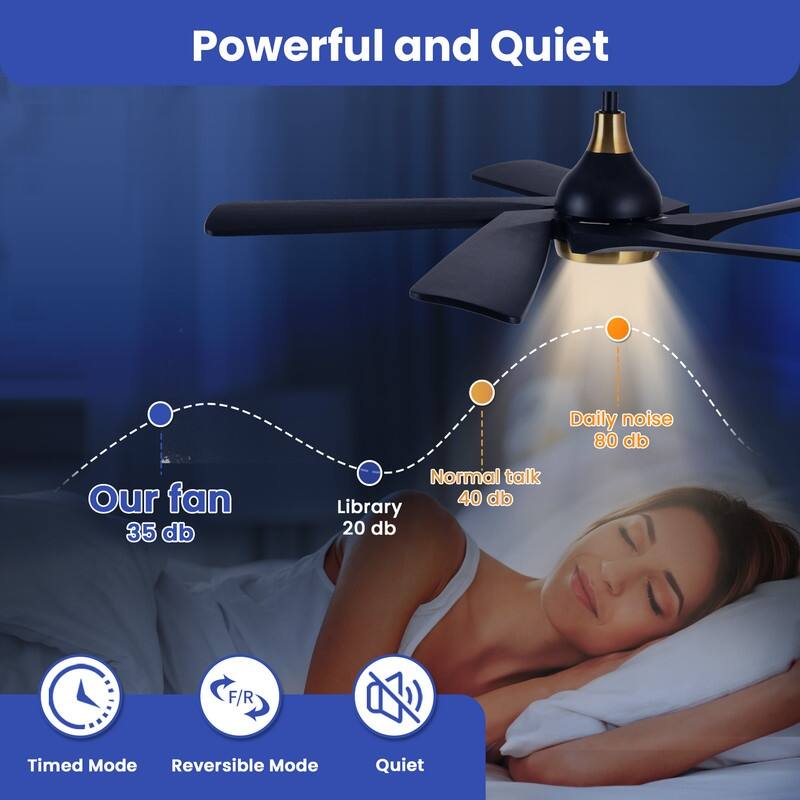 52" Ceiling Fan Lights With Remote Control and 5 Solid Wood Blades
