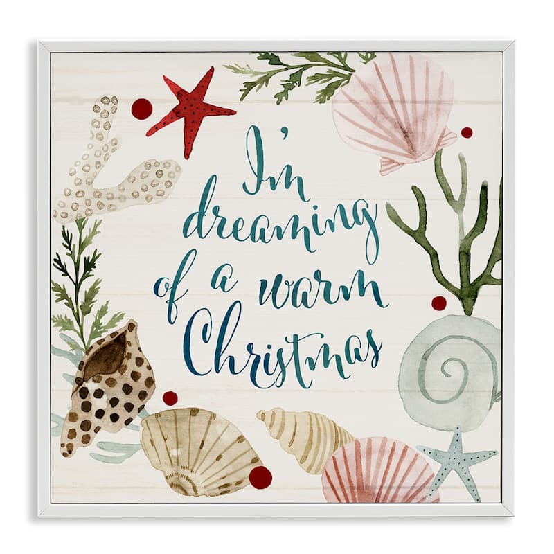 Stupell Dreaming of Warm Christmas Nautical Beach Holiday Framed Wall Art, 12 x 12 - 17 x 17 - White
