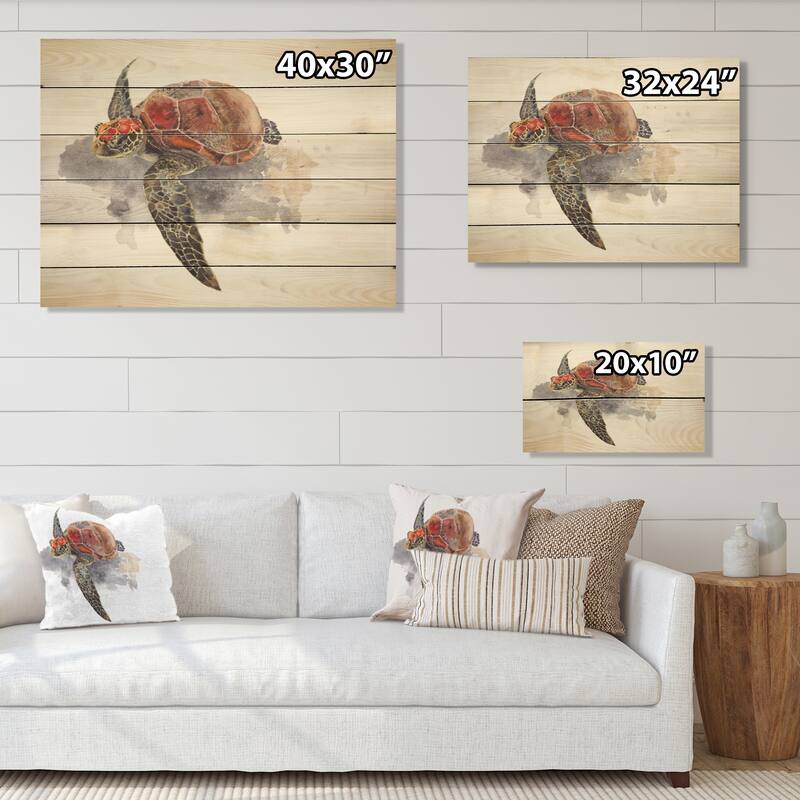 Designart 'Sea Turtle Painting' Nautical & Coastal Wood Wall Art Décor