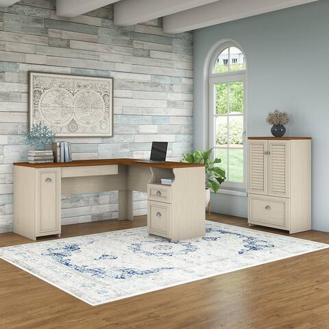 L-shaped Desk and Storage Cabinet with Drawer
