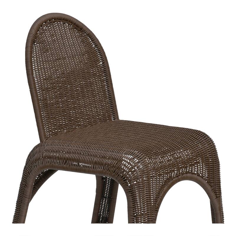 NADAAL STUDIOS Maireth Outdoor Dining Chair, Curved Wicker Design, Iron Frame, Brown Finish - Set of 2