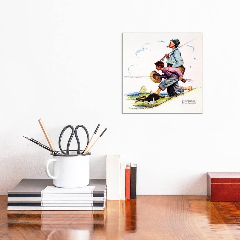 iCanvas "Grandpa and Me - Fishing" by Norman Rockwell Canvas Print - 12x12x0.75