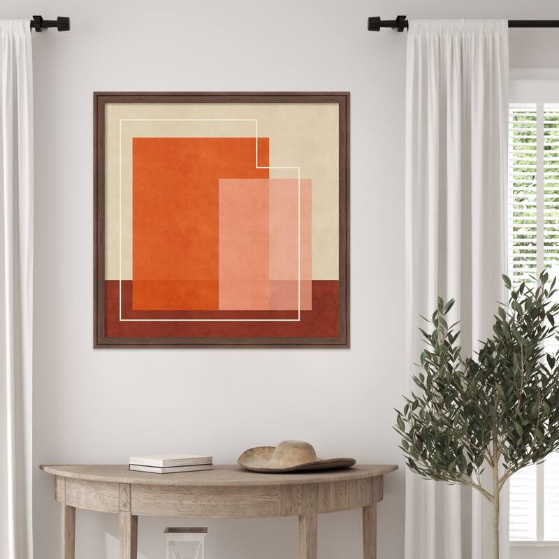 Red Squares by Sarah Leonard Wood Framed Wall Art Print