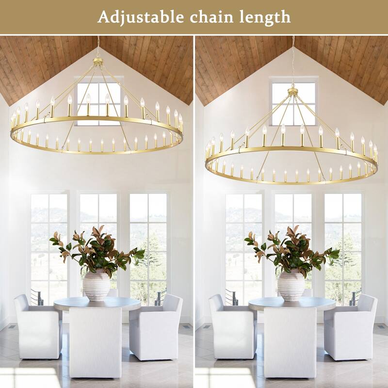 36-Light 47 in. Large Modern Farmhouse Candle Wagon Wheel Chandelier for Living Room