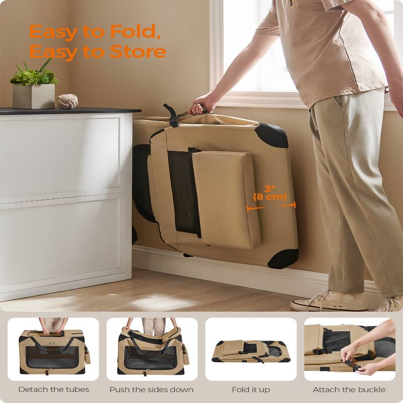 Metal Frame Oxford Fabric Foldable Soft Pet Carrier with Mesh Windows and Side Pockets