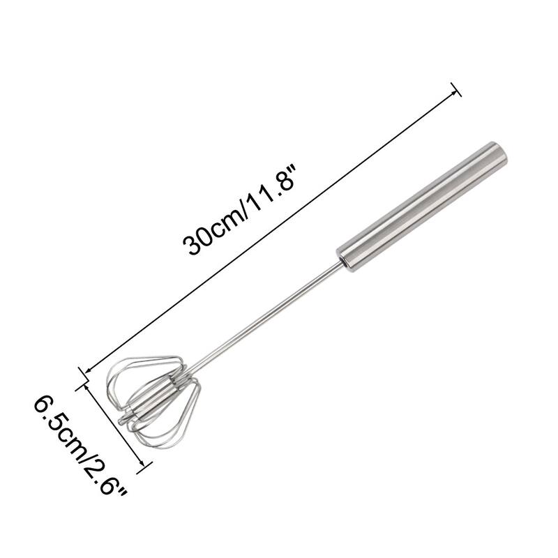 Hand Push Egg Whisk 11.8" Long Stainless Steel Mixer Whisking Stirring - Silver Tone