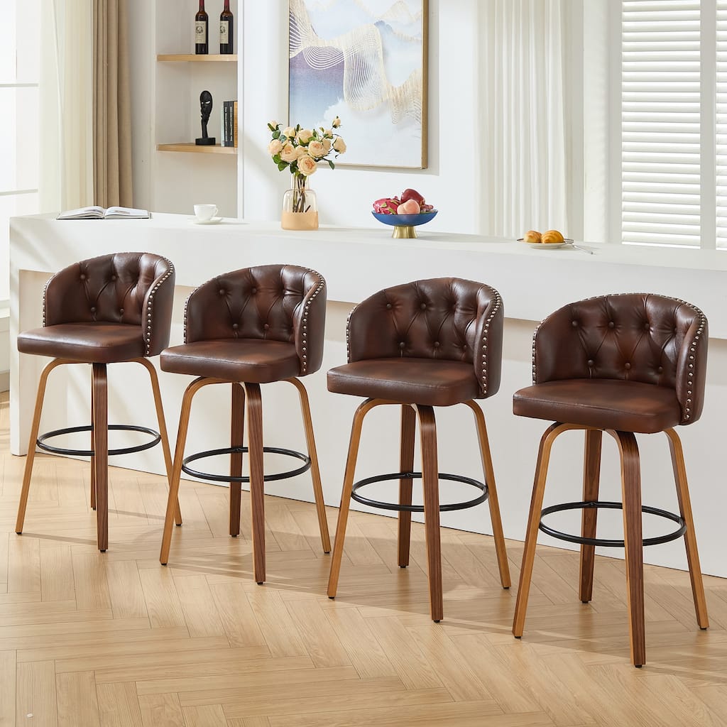 25.5" Faux Leather Upholstered Bentwood Swivel Counter Height Bar Stool, Set of 2/4