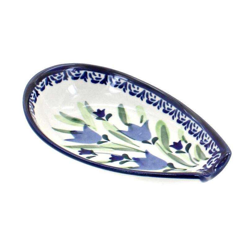Blue Rose Polish Pottery 1015 Zaklady Small Spoon Rest - Blue Tulip