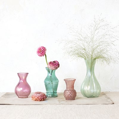Debossed Reclaimed Glass Vases, Set of 4