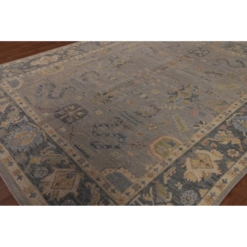 Oushak Turkish Area Rug Handmade Vegetable Dye Grey Wool Carpet - 8'0"x 10'1"