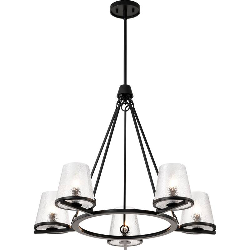 Valentine 5 Light Chandelier Black Finish Hammered Glass