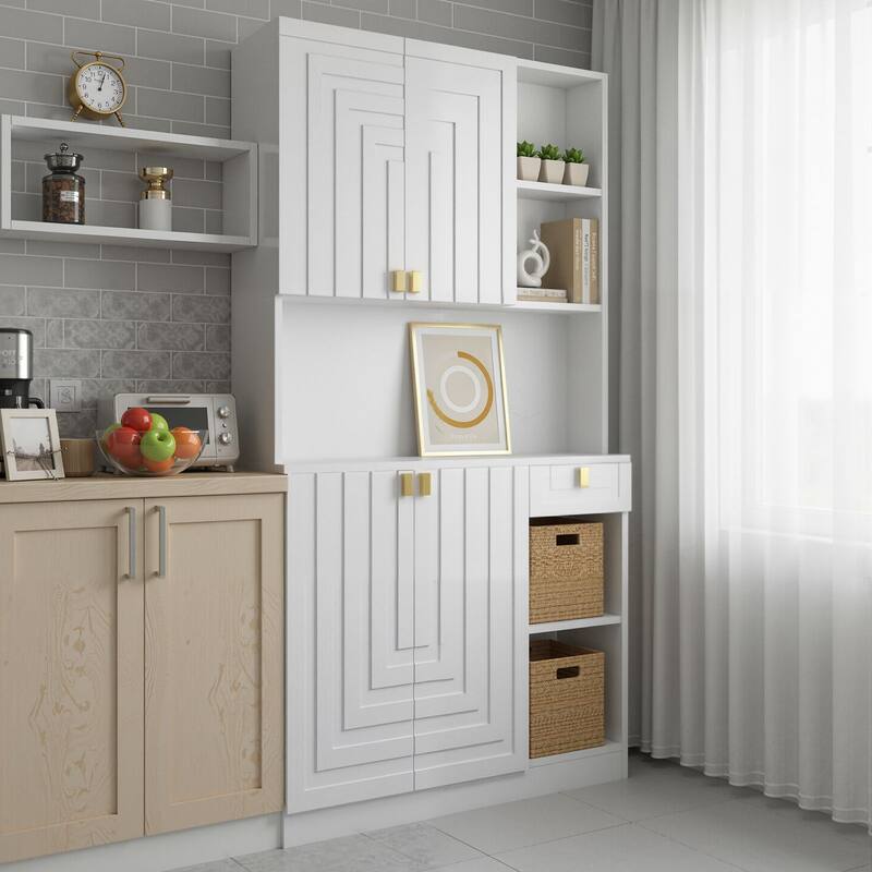 Meyreso Wood Tall Furniture - Kitchen Pantry Storage Cabinet with Doors