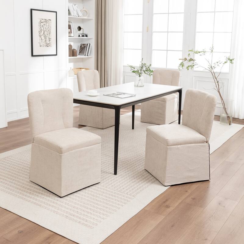 2-Piece Linen Dining Chairs, Modern Fabric Side Chairs,with Padded Seat and Backrest, Upholstered Armless Chairs