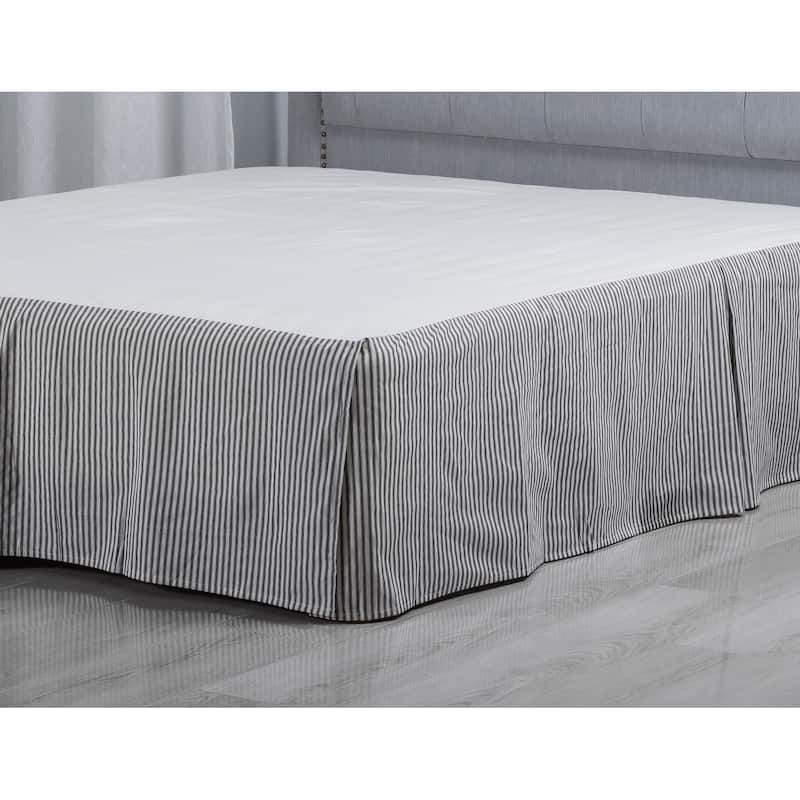WHOLINENS Cotton Tailored Bed Skirt Box Pleat Striped