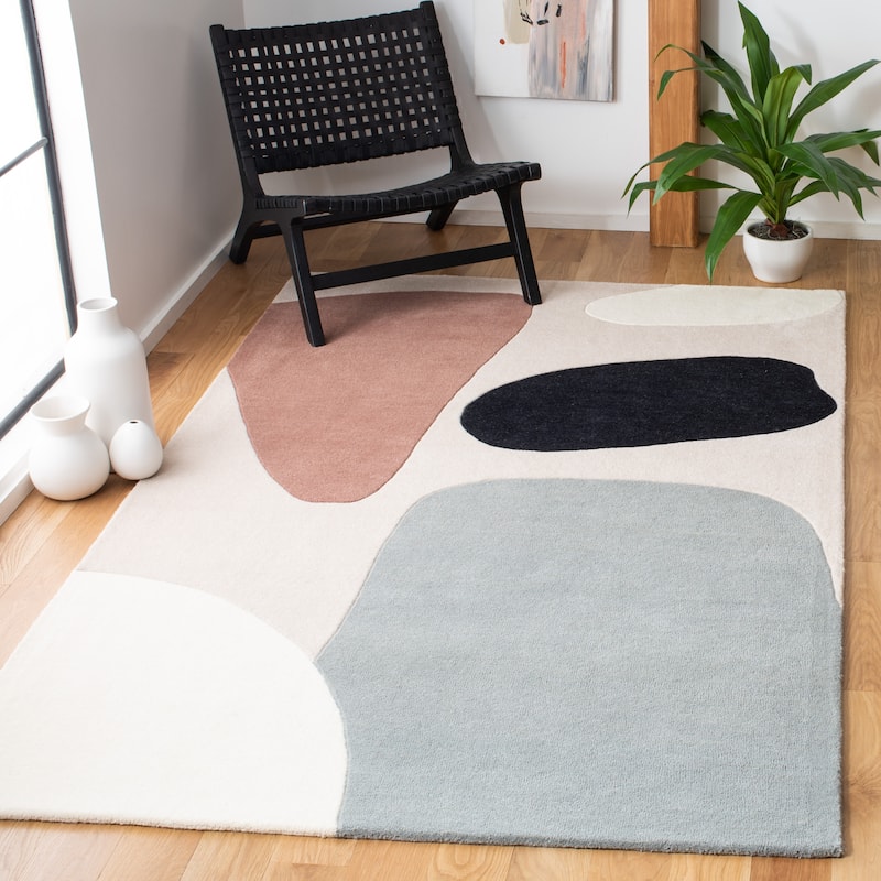 SAFAVIEH Handmade Fifth Avenue Engelberta Mid-Century Modern Wool Rug - 2'3" x 4' - Beige/Black