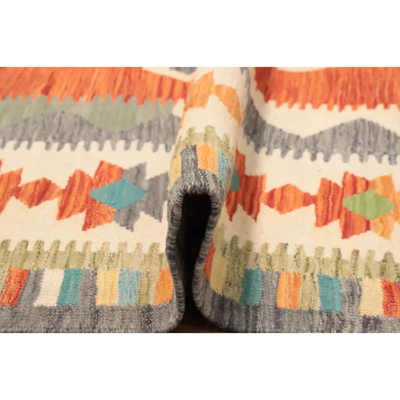 Hand Woven Oriental 100% Wool Carpet Southwestern Tribal Oranges & Rust Kilim Area Rug - 9' 8'' X 6' 5''