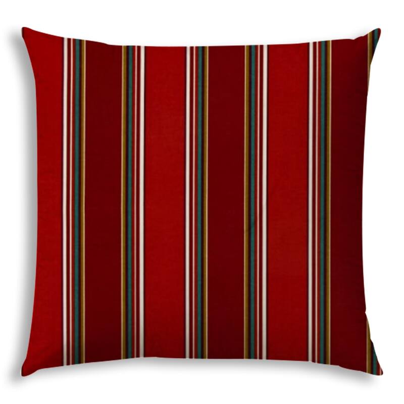 HomeRoots 20" Red Green and White Striped Indoor Outdoor Throw Pillow Cover - 19.5' X '19.5' X '0.25