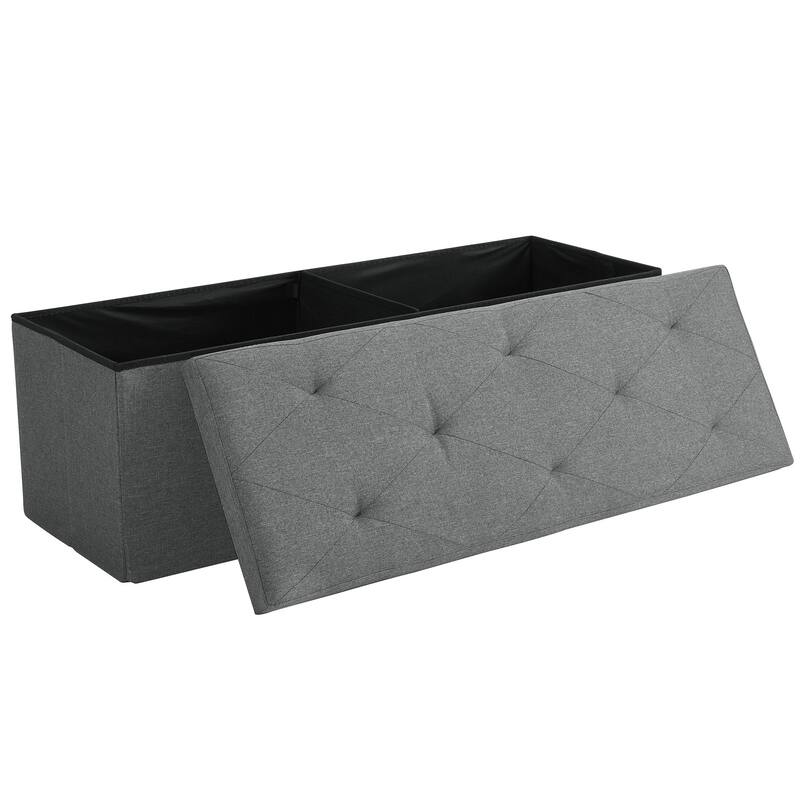 VECELO Set of 1 or 2 Foldable Storage Ottoman Bench 43" Fabric Ottoman with Lid Multi-Functional Folding Ottoman for Living Room