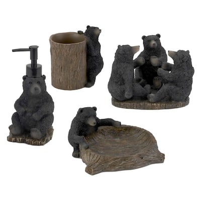 Avanti Linens Black Bear Lodge 4-Piece Bath Accessory Set - Bath Acc 4pc Set - TM, TB, SD, LP