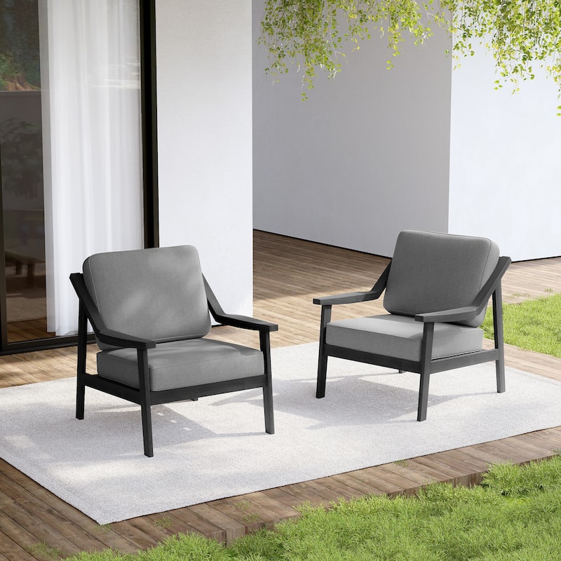 Set of 2 Outdoor Teak Wood Patio Chair with Cushion