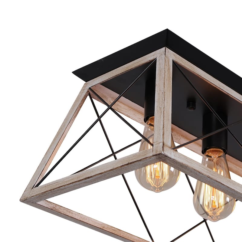 Rustic 5-Light Rectangular Cage Flush Semi Flush Mount - 31.5in