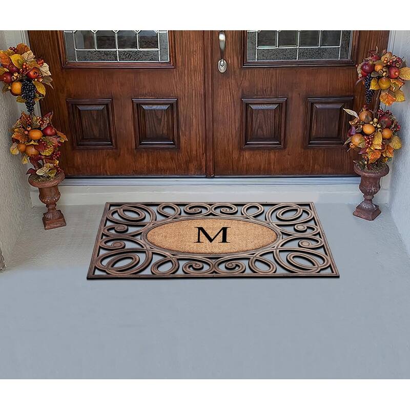 A1HC Rubber and Coir Elegant Circles Monogrammed Double Door Doormat 23"X38"