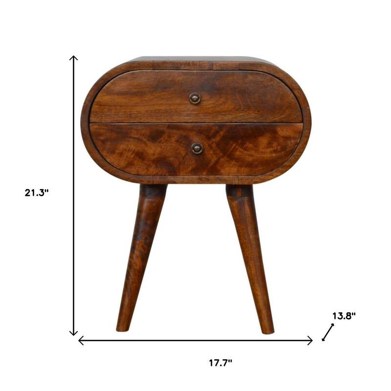 HomeRoots 21" Chestnut Solid Wood Oval Two Drawer Nightstand