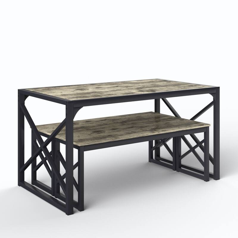 Javlergo 3-Piece Dining Table Set, 43"/55" Modern Wood Table Top Dining Table Set with Bench