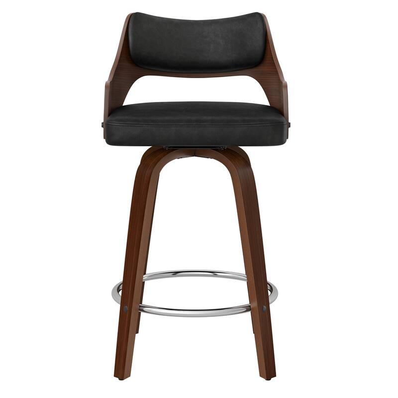 Modern Swivel Bar Stools with Curved Wood Back Upholstered Armrest Counter Stool