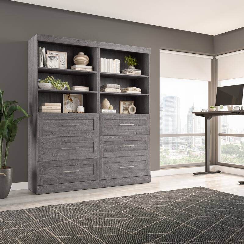 Pur 72W Closet Organizer with Drawers by Bestar - Bark Grey