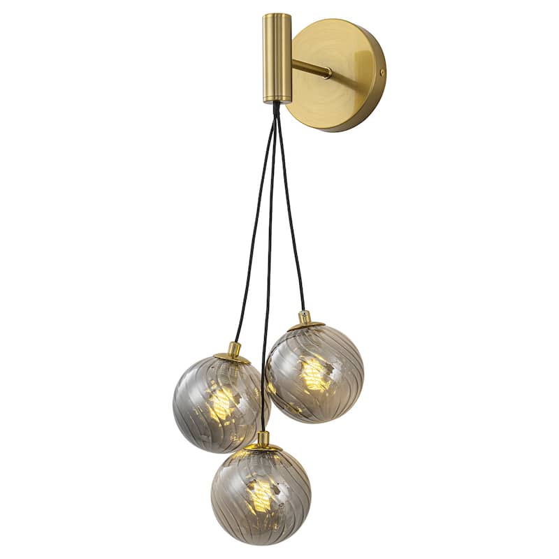 3-Light Modern Gold Metal Wall Sconce Glass Globe Shades