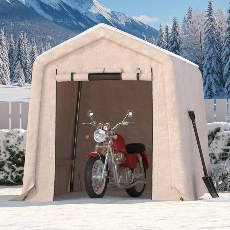 6x6 FT Portable Outdoor Storage Shed, Carport for Motorcycle, Firewood, Garden and Tools - 6X6 Ft - Kahki