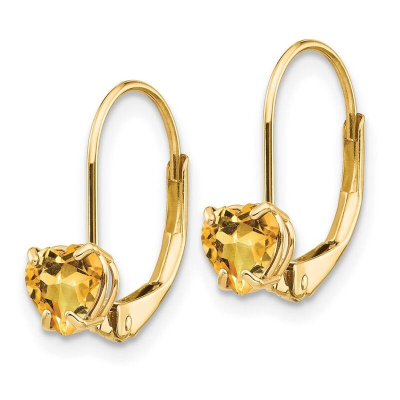 Curata 14k Yellow Gold 5mm Heart Citrine Leverback Drop Earrings (5x17mm)