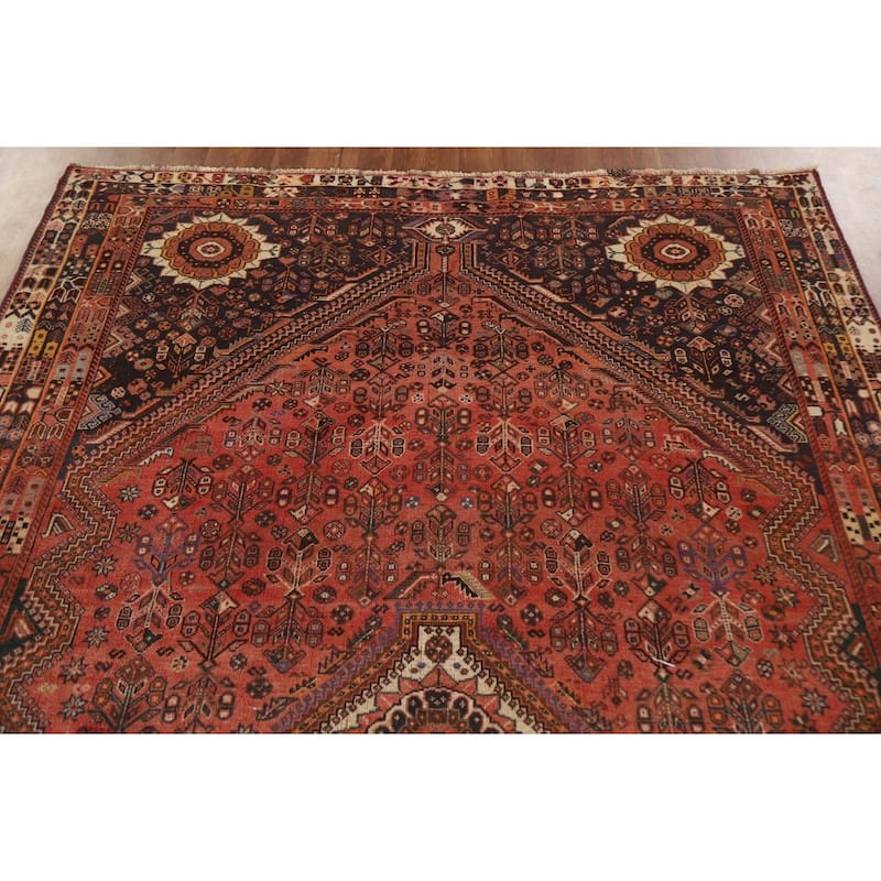 Vegetable Dye Shiraz Persian Vintage Area Rug Handmade Wool Carpet - 5'11"x 9'1"