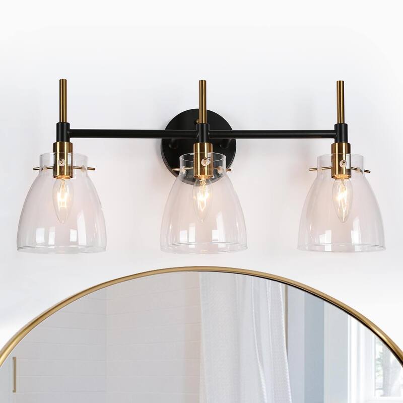 Modern Black Gold 2/3/4 Lights Vanity Light Fixture Glass Bathroom Lighting - 3-Light