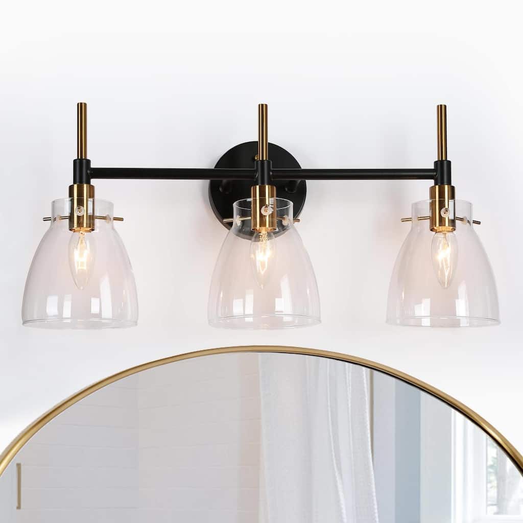 Modern Black Gold 2/3/4 Lights Vanity Light Fixture Glass Bathroom Lighting