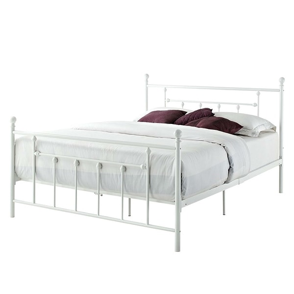 Queen size White Metal Platform Bed Frame with Headboard and Footboard ...