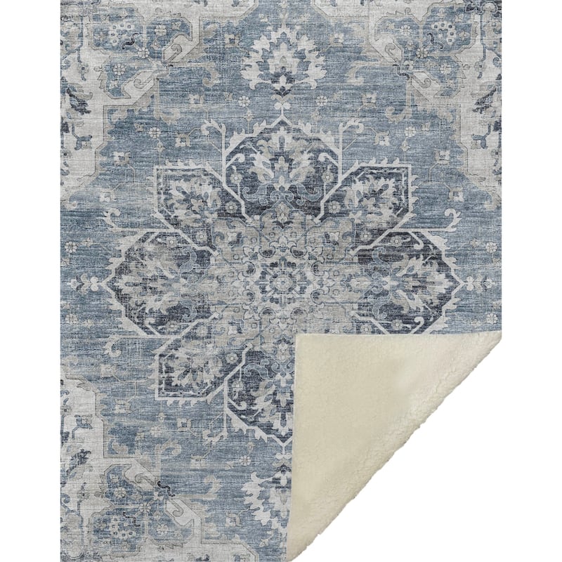 Premium Machine Washable ASB93 Traditional Medallion Sherpa Throw Blanket
